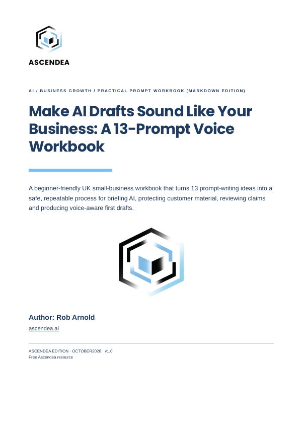 Cover of Make AI Drafts Sound Like Your Business: A 13-Prompt Voice Workbook