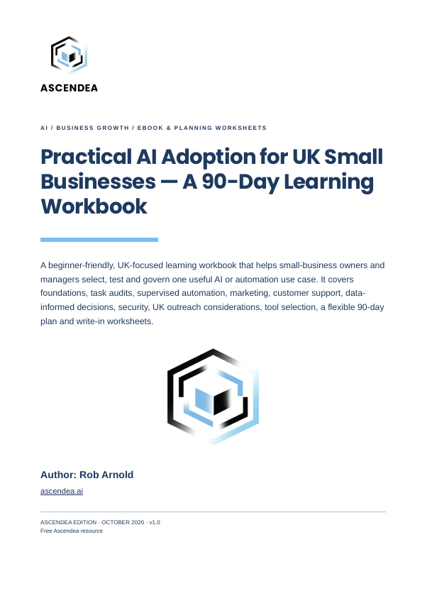 Cover of Practical AI Adoption for UK Small Businesses — A 90-Day Learning Workbook