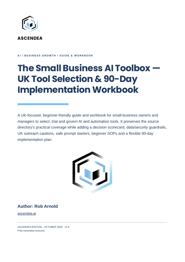 Cover of The Small Business AI Toolbox — UK Tool Selection & 90-Day Implementation Workbook