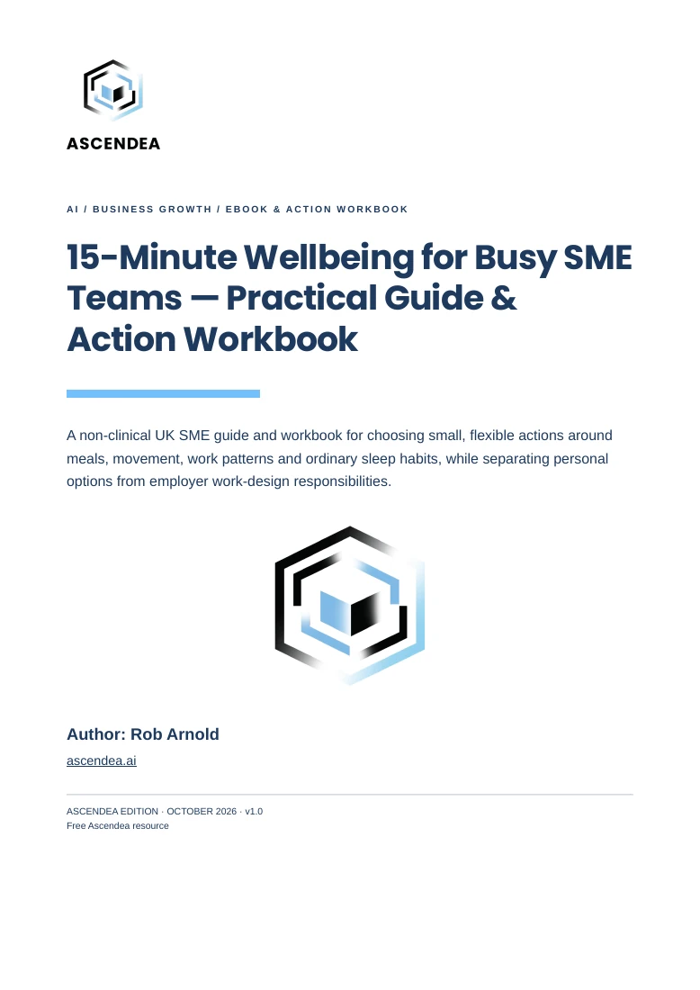 Cover of 15-Minute Wellbeing for Busy SME Teams — Practical Guide & Action Workbook