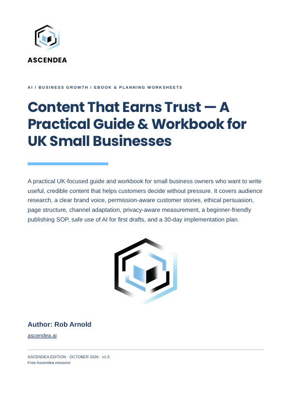Cover of Content That Earns Trust — A Practical Guide & Workbook for UK Small Businesses