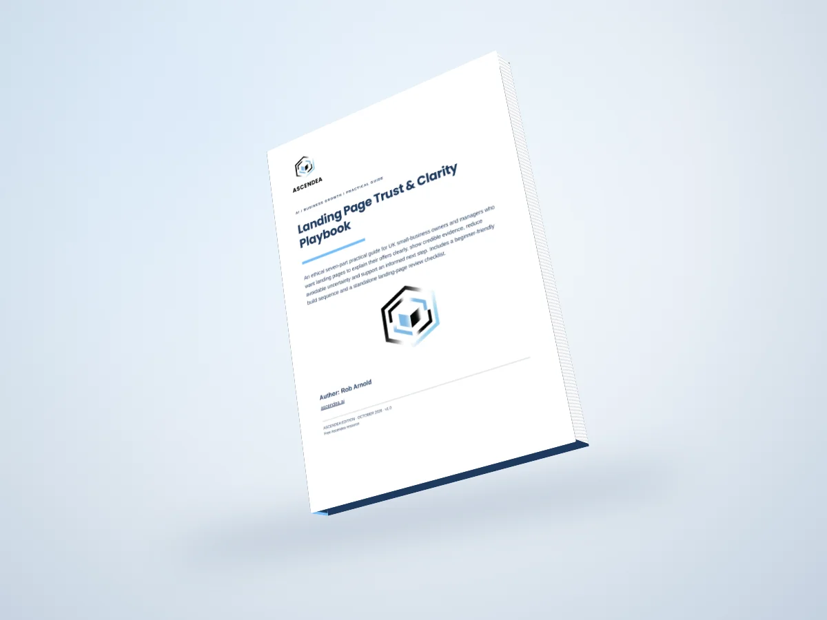 Digital 3D book mockup of Landing Page Trust & Clarity Playbook