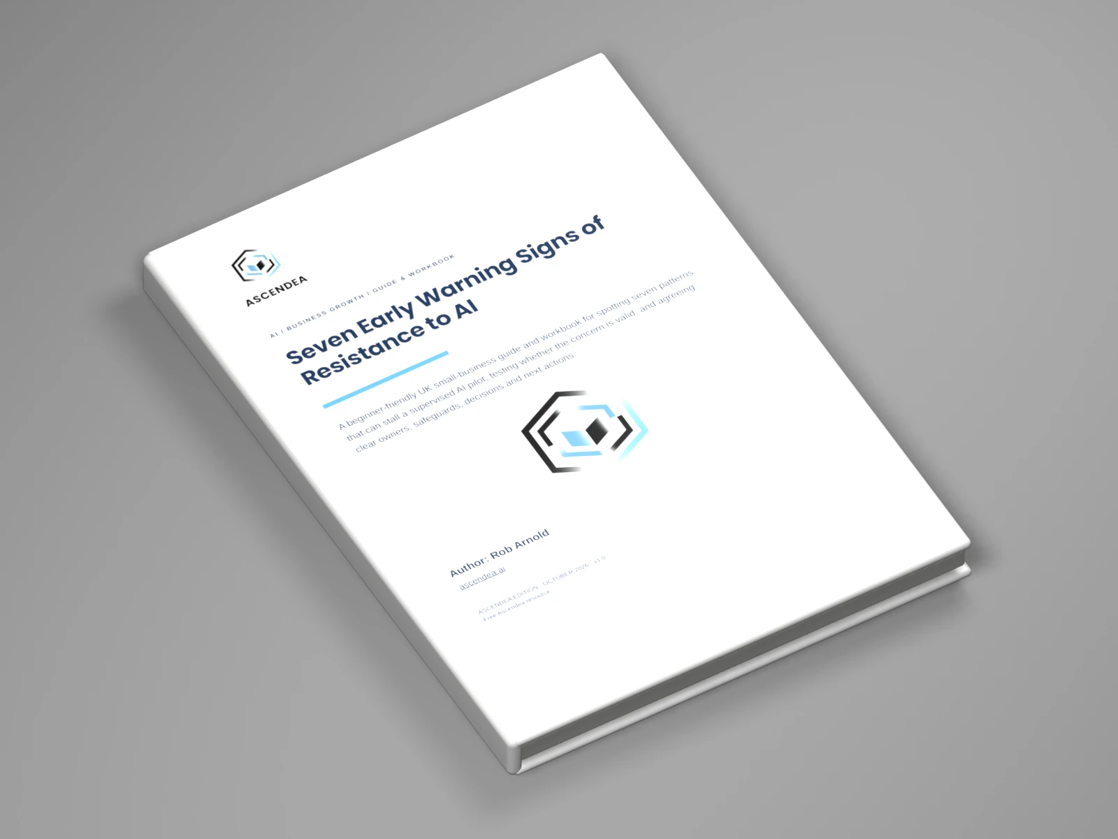 3D digital book mockup of Seven Early Warning Signs of Resistance to AI