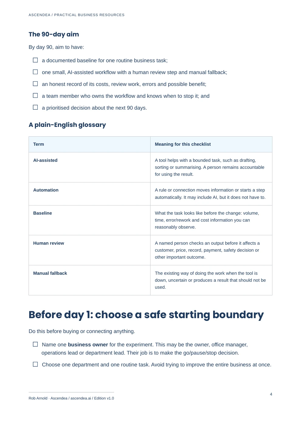 Preview of PDF page 4 from 90-Day AI Implementation Roadmap — A Practical Checklist for UK Small Businesses