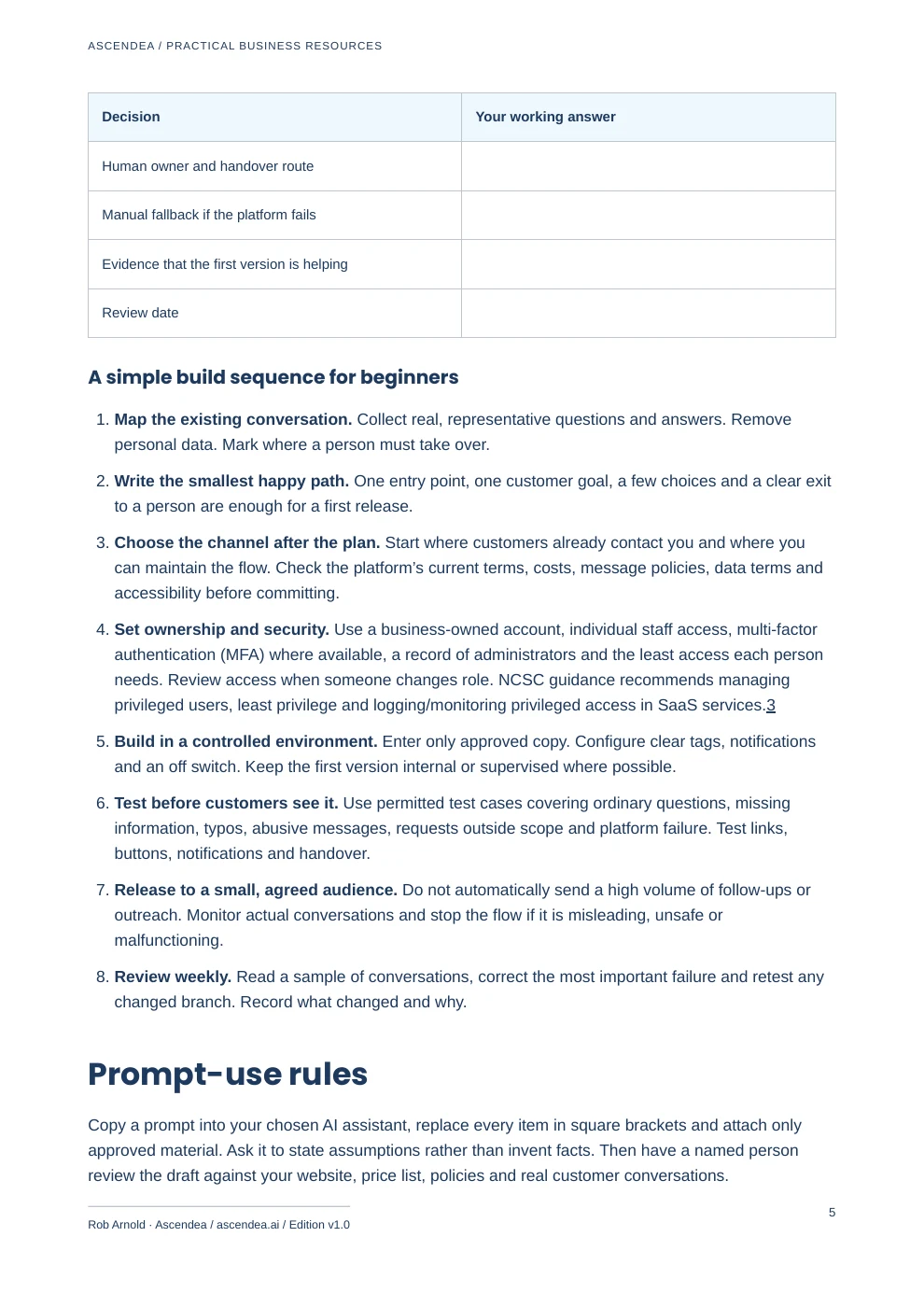 Preview of PDF page 5 from Build an Automated Sales Chatbot — Responsible Prompt Workbook