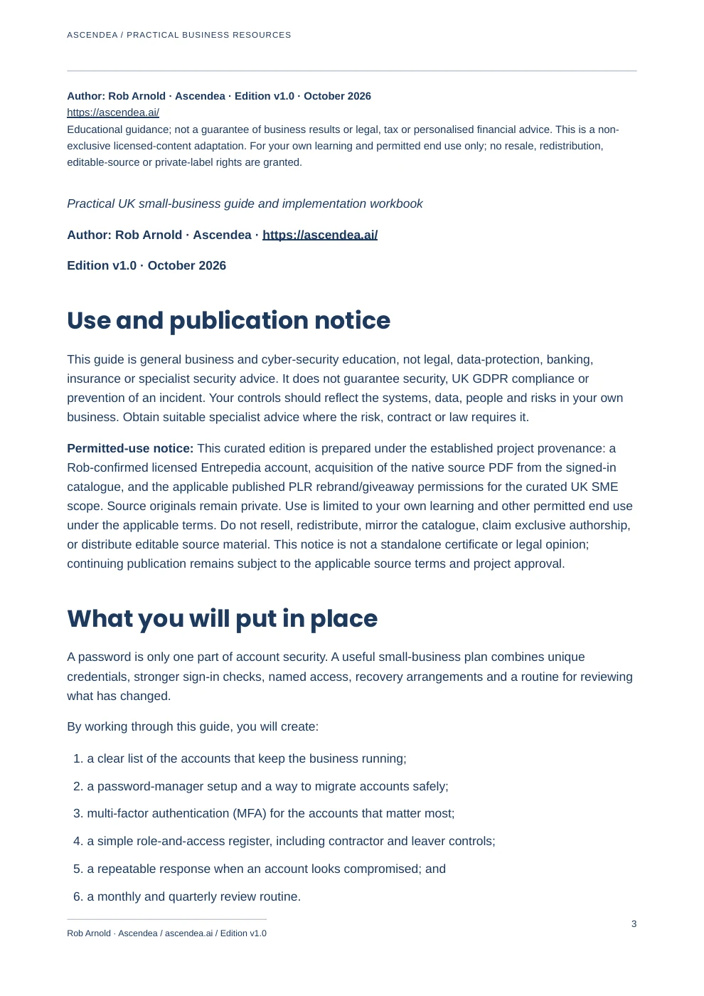 Preview of PDF page 3 from Business Password & Access Protection Plan — Practical UK Small-Business Guide and Implementation Workbook