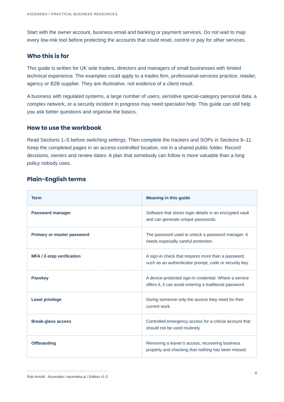 Preview of PDF page 4 from Business Password & Access Protection Plan — Practical UK Small-Business Guide and Implementation Workbook