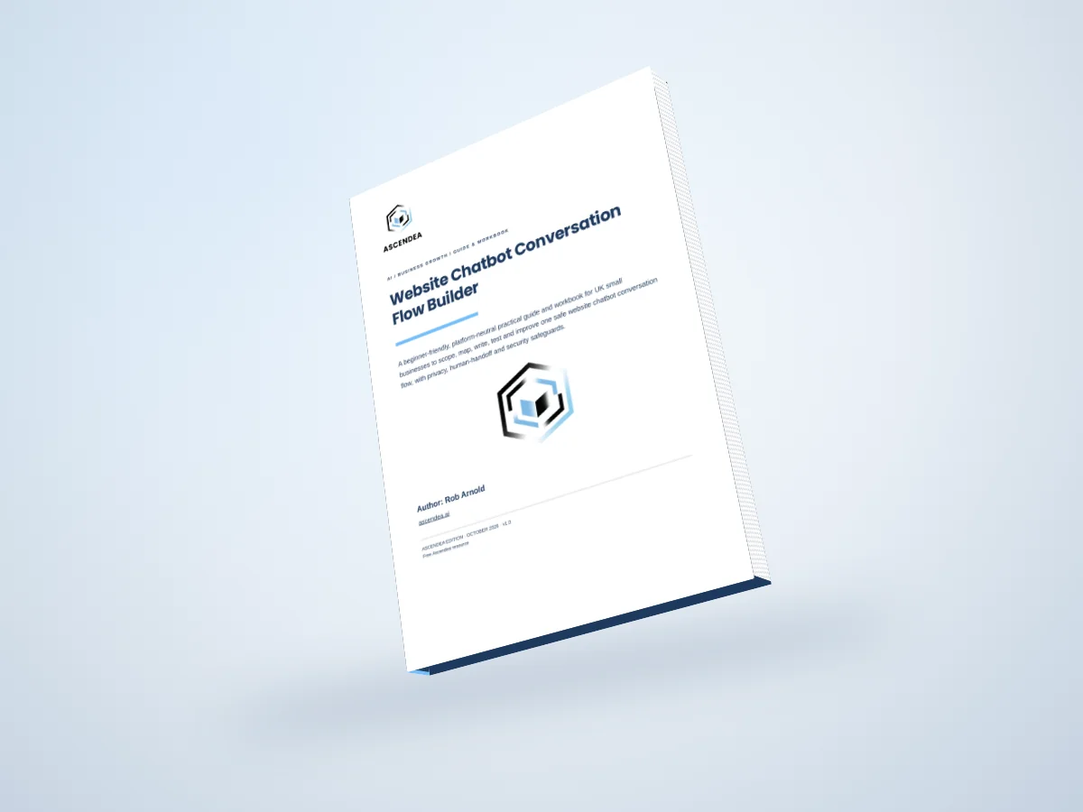 Digital 3D book mockup of Website Chatbot Conversation Flow Builder
