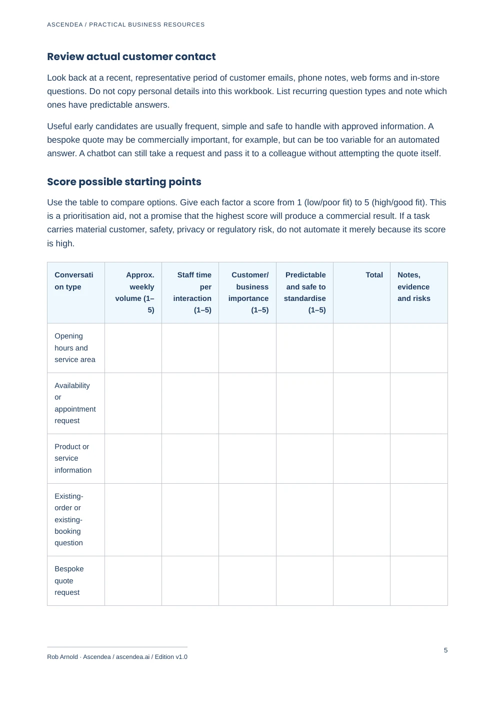 Preview of PDF page 5 from Website Chatbot Conversation Flow Builder