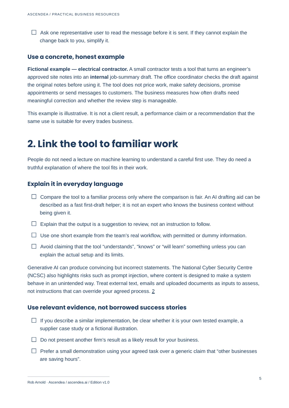 Preview of PDF page 5 from Communicating AI Adoption in Your Small Business — A CLEAR Checklist
