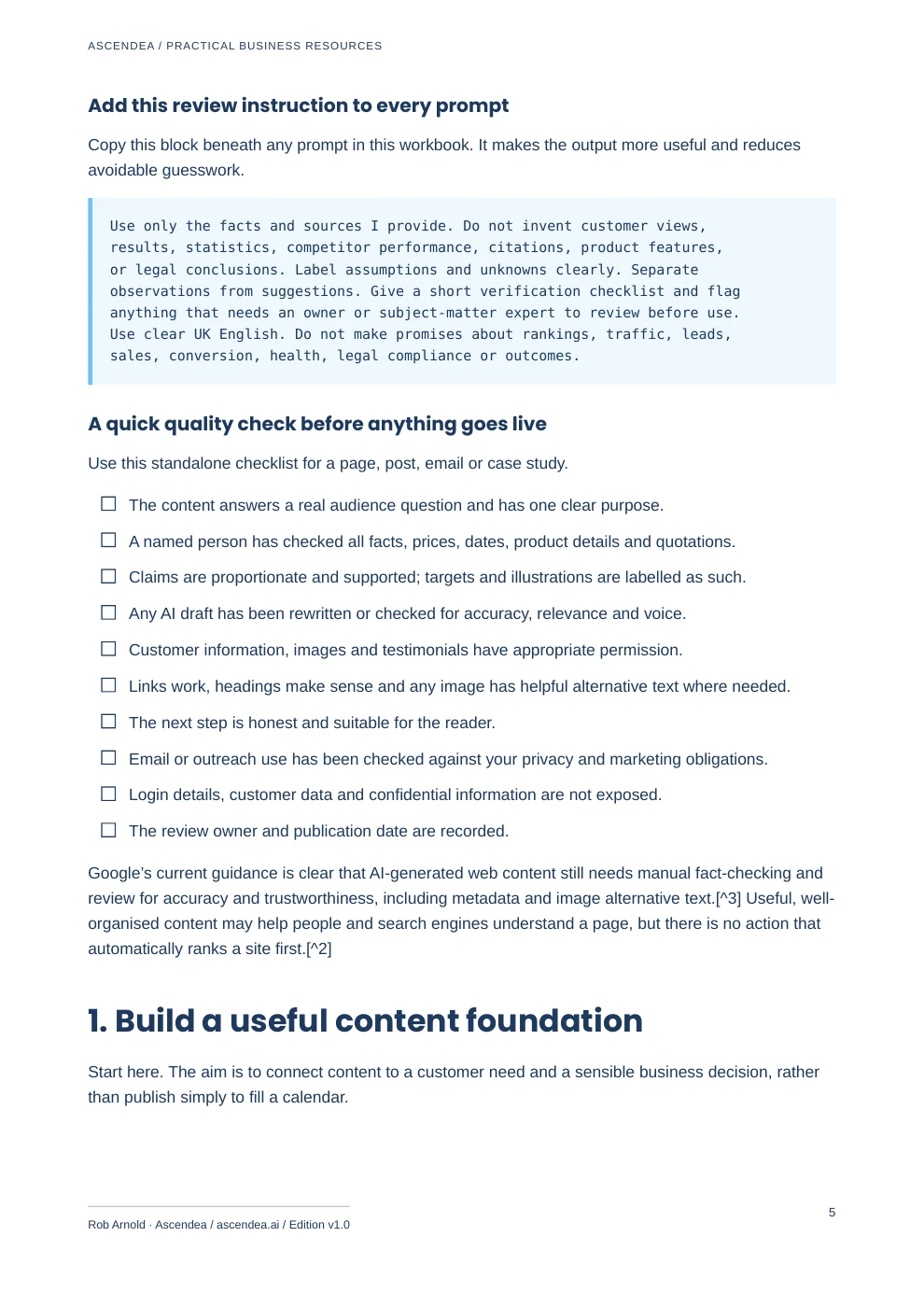 Preview of PDF page 5 from Content Marketing Prompt Workbook for UK Small Businesses