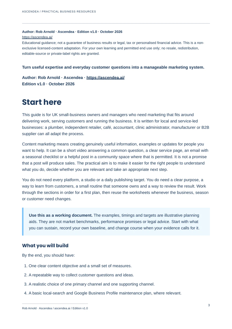 Preview of PDF page 3 from Content Marketing for UK Small Businesses — Practical Planning Guide & Workbook