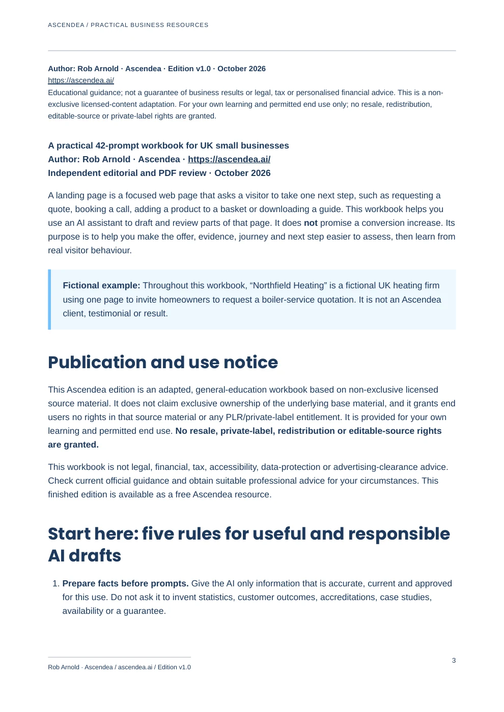 Preview of PDF page 3 from Landing Page Improvement Prompts — Evidence-Led AI Workbook