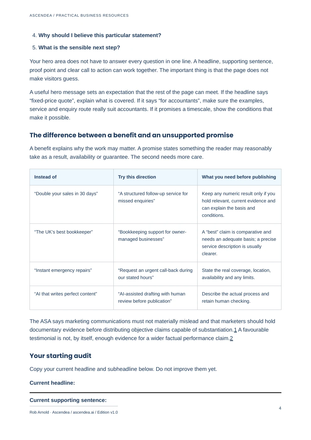 Preview of PDF page 4 from Landing-Page Hero Message Builder