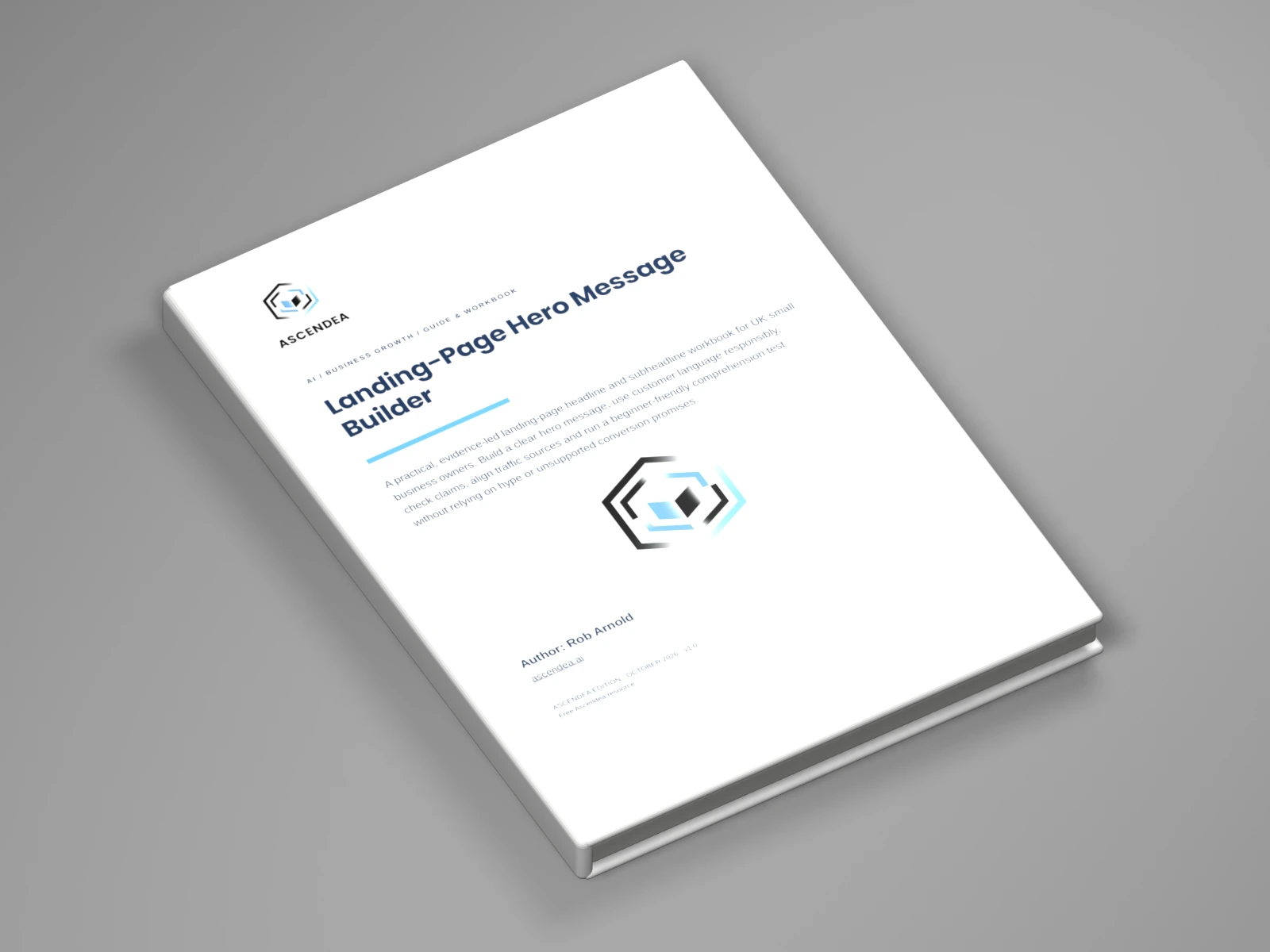 3D digital book mockup of Landing-Page Hero Message Builder