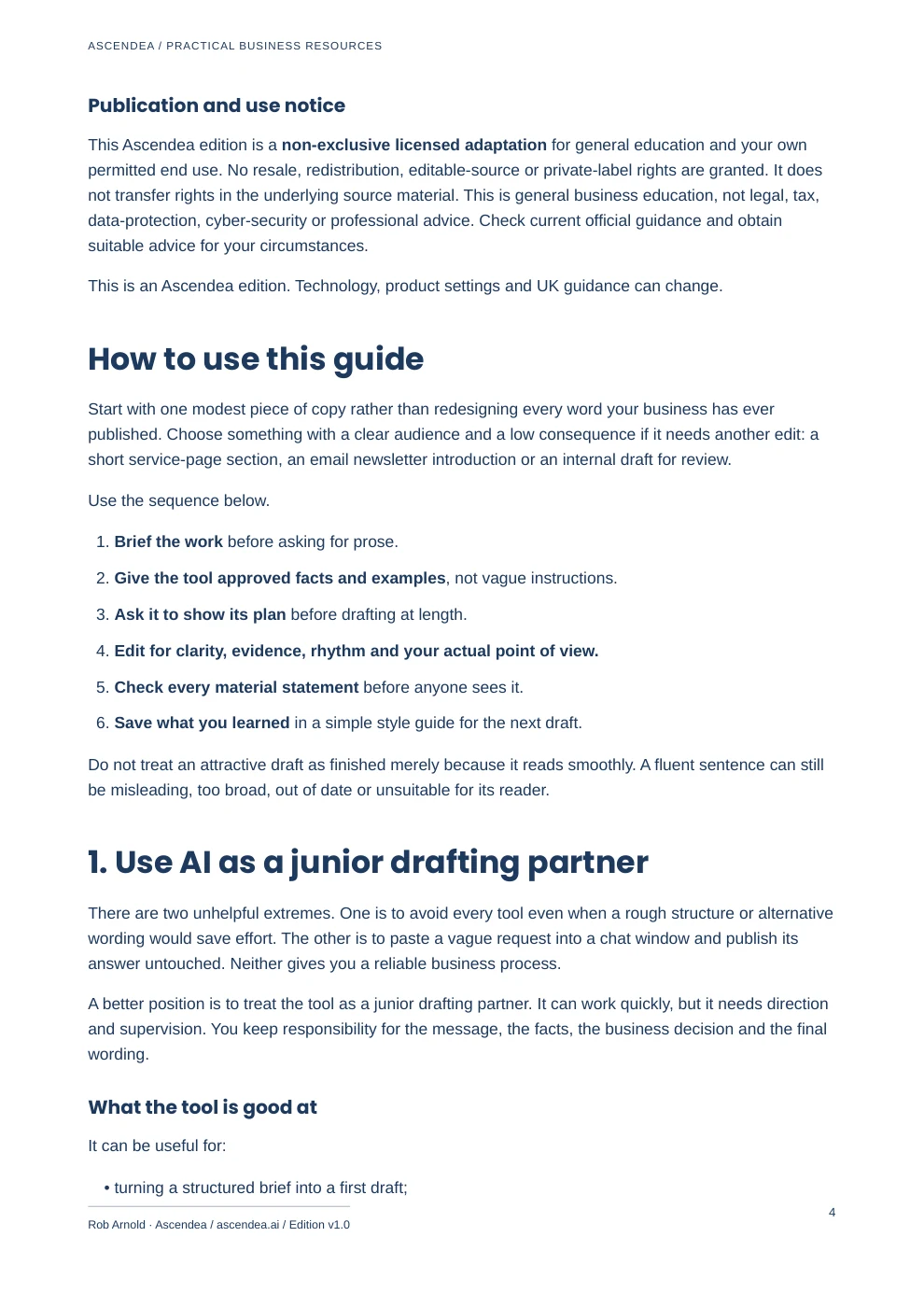 Preview of PDF page 4 from Humanise AI-Assisted Copy — A Practical Guide & Workbook for UK Small Businesses