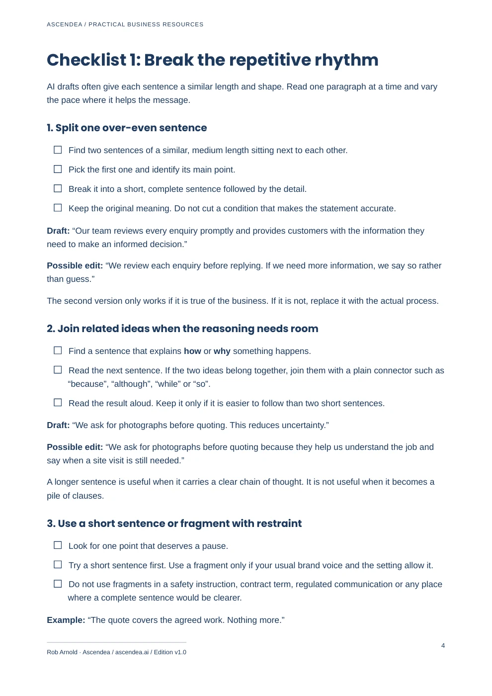 Preview of PDF page 4 from Humanise Your AI Copy — Practical Editing Checklist