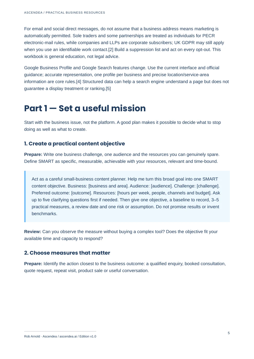 Preview of PDF page 5 from Local Content Marketing with AI — Practical Prompt Workbook for UK Small Businesses