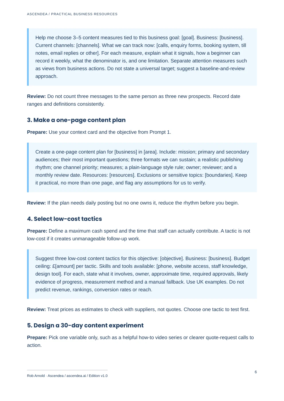 Preview of PDF page 6 from Local Content Marketing with AI — Practical Prompt Workbook for UK Small Businesses