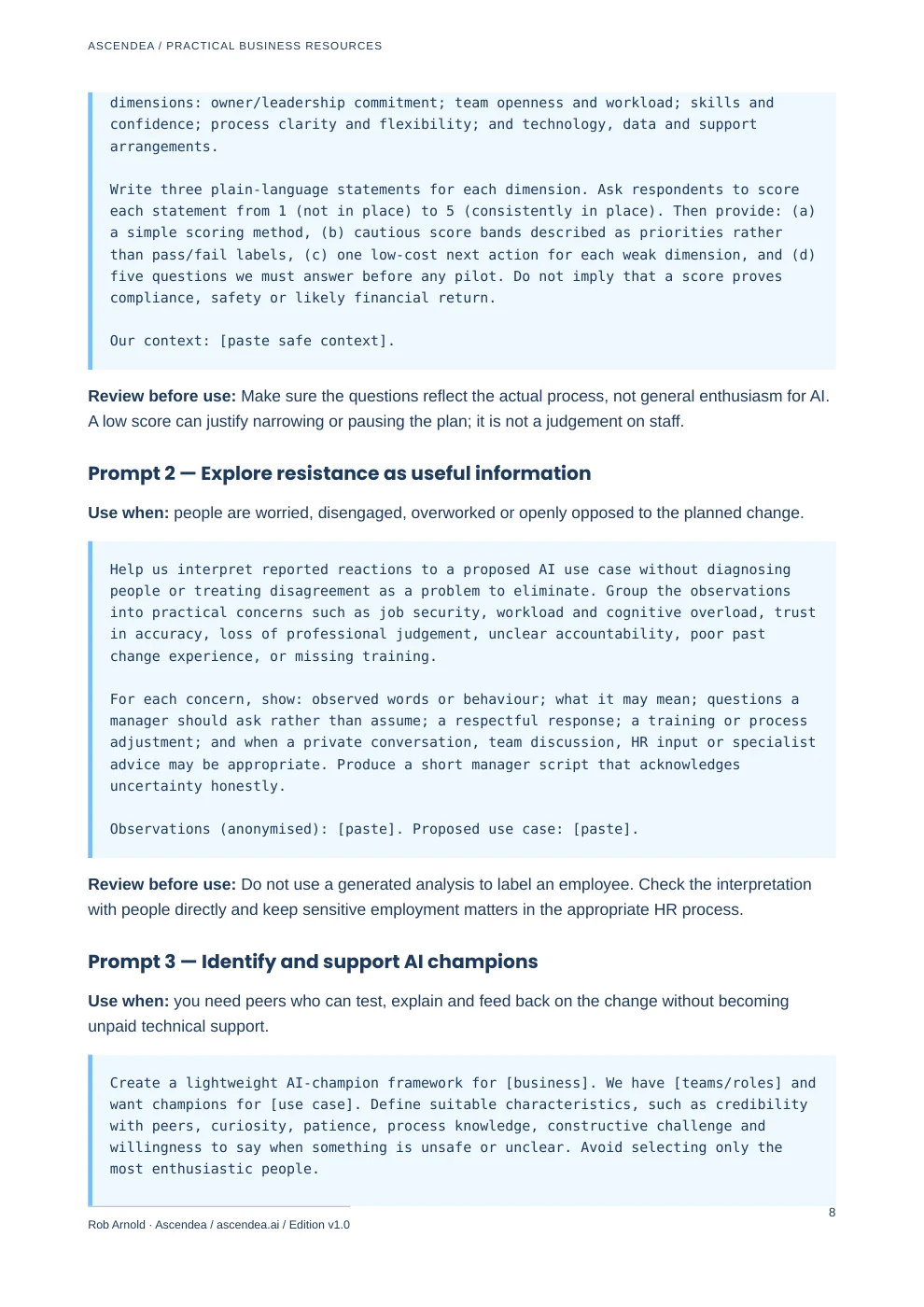 Preview of PDF page 8 from AI-Ready Change Management Prompt Pack for UK Small Businesses