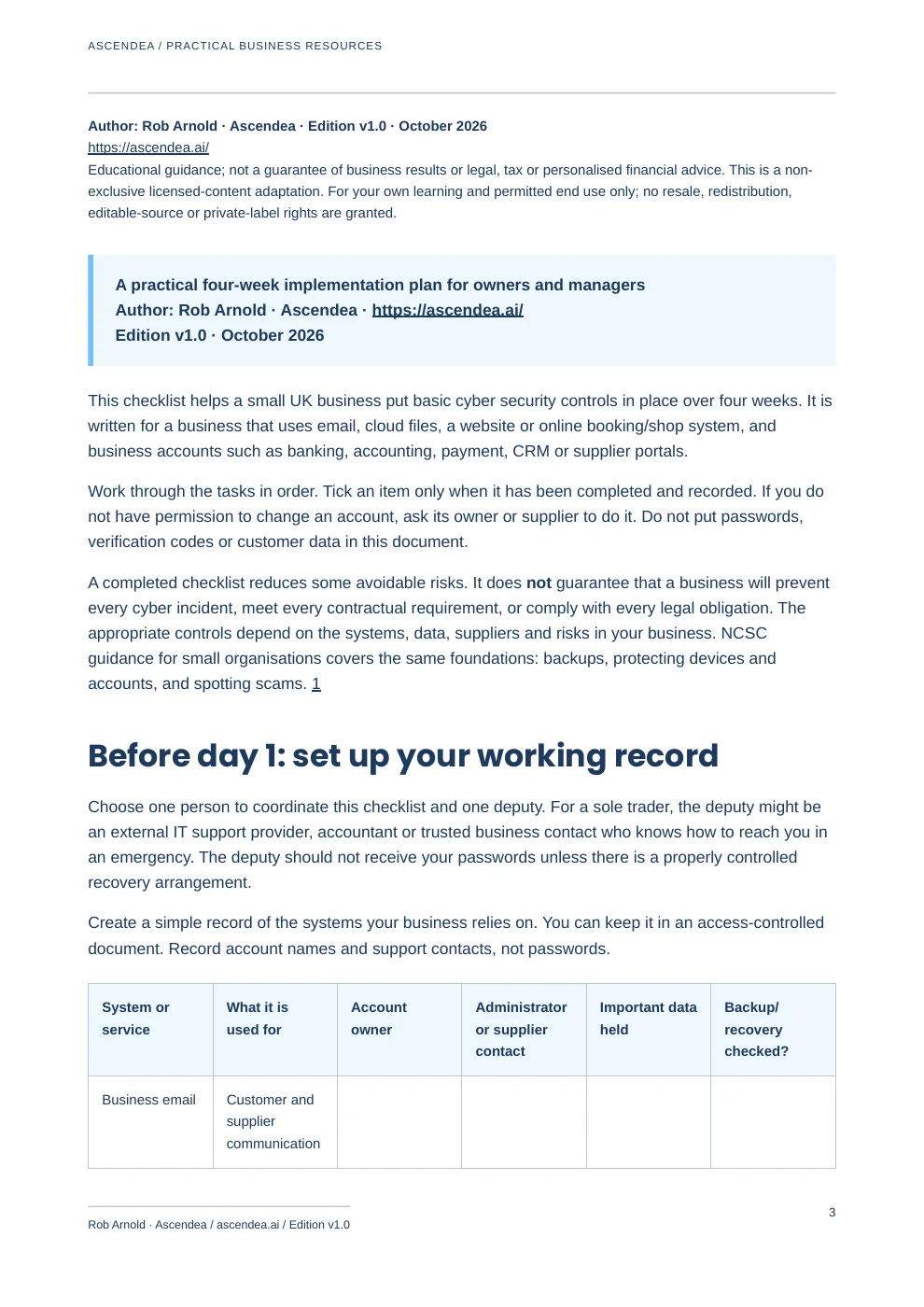Preview of PDF page 3 from 30-Day Cyber Security Checklist for UK Small Businesses