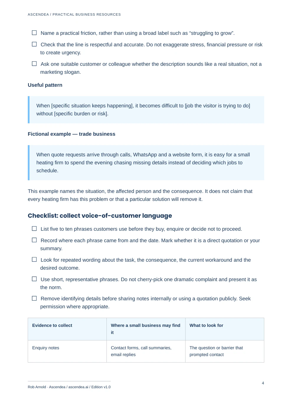 Preview of PDF page 4 from Build a Clearer Landing Page — Problem-to-Outcome Checklist