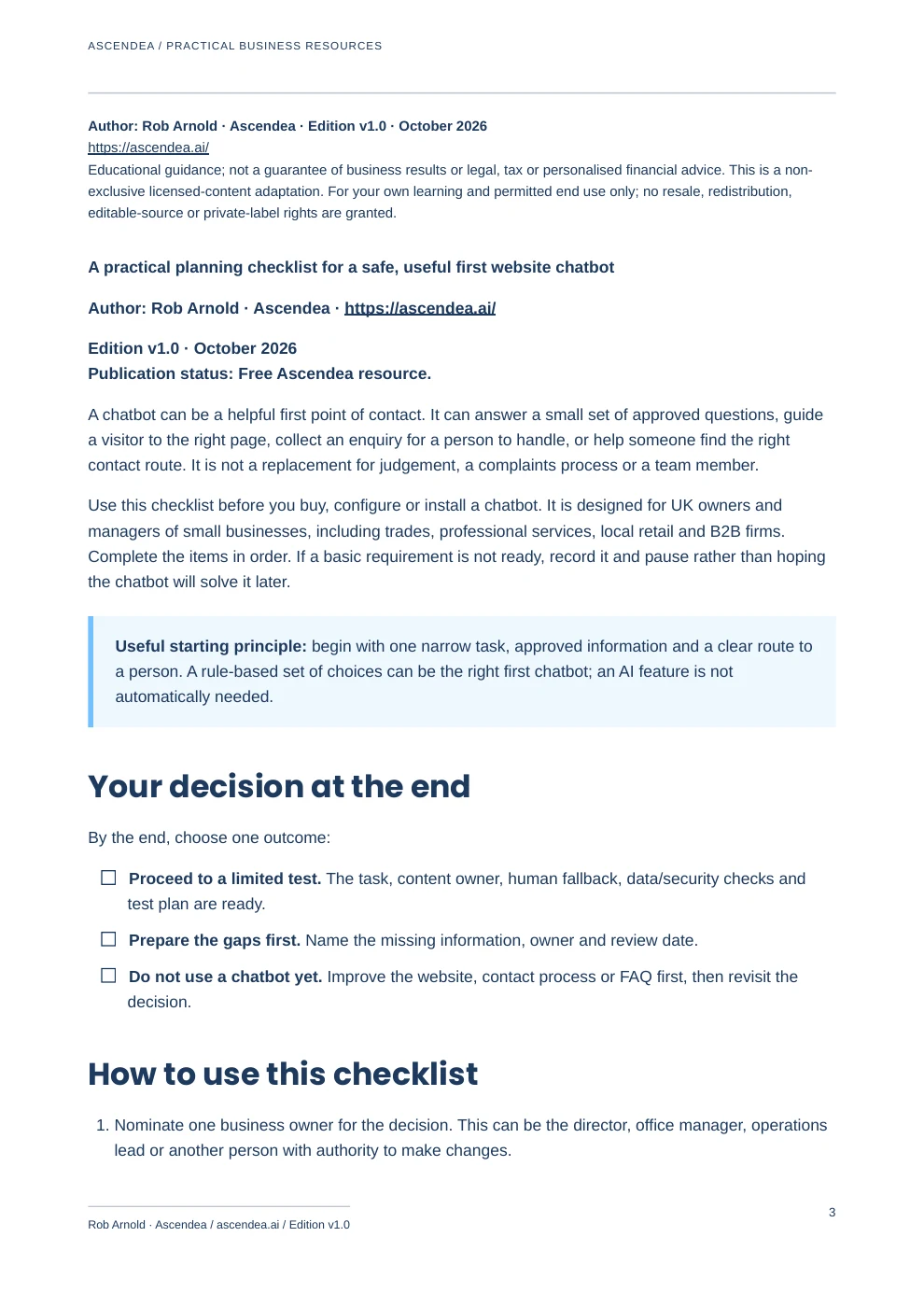Preview of PDF page 3 from Chatbot Readiness Checklist for UK Small Businesses