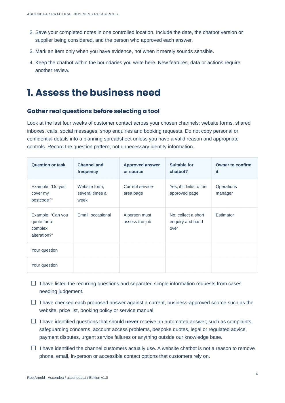 Preview of PDF page 4 from Chatbot Readiness Checklist for UK Small Businesses