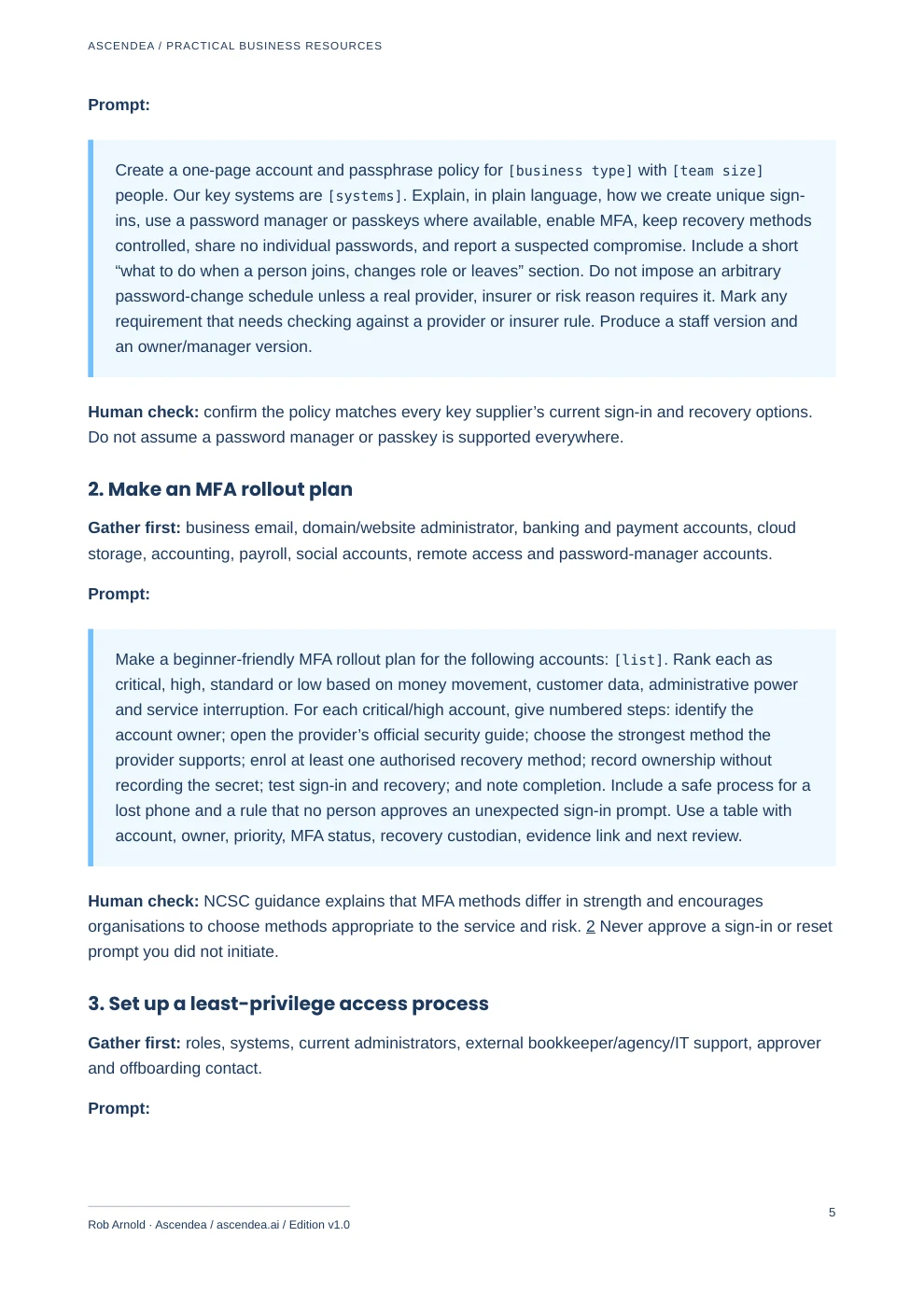 Preview of PDF page 5 from Online Business Cybersecurity — 45 AI-Assisted Planning Prompts