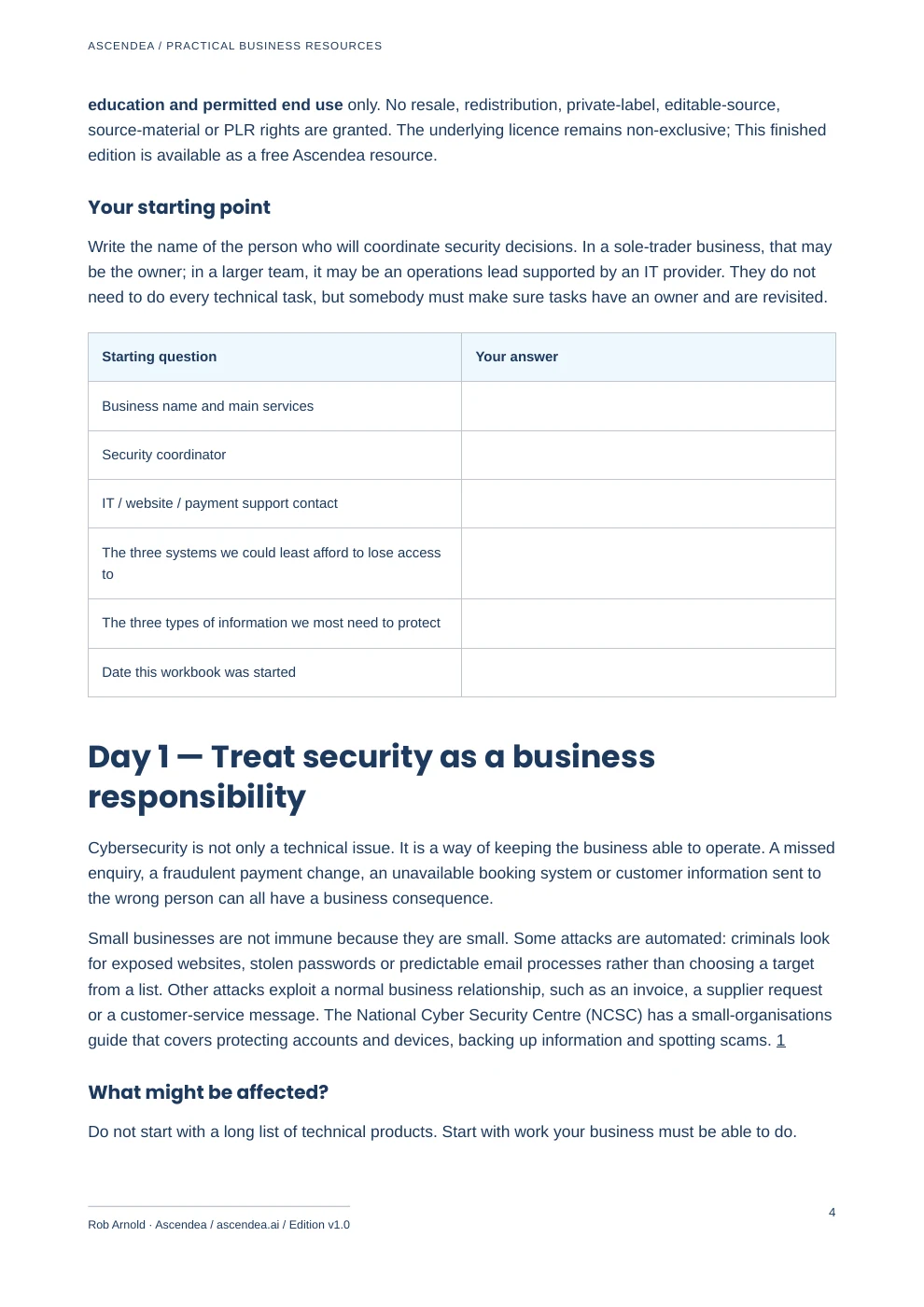 Preview of PDF page 4 from Seven Days to Safer Online Business — A Practical Cybersecurity Workbook