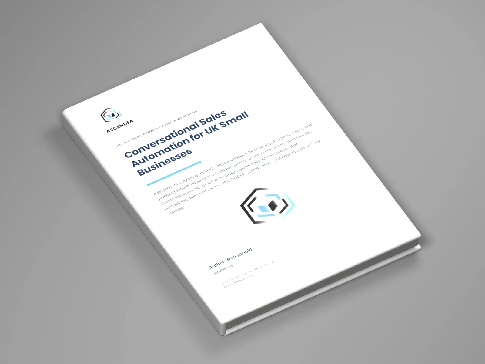 3D digital book mockup of Conversational Sales Automation for UK Small Businesses