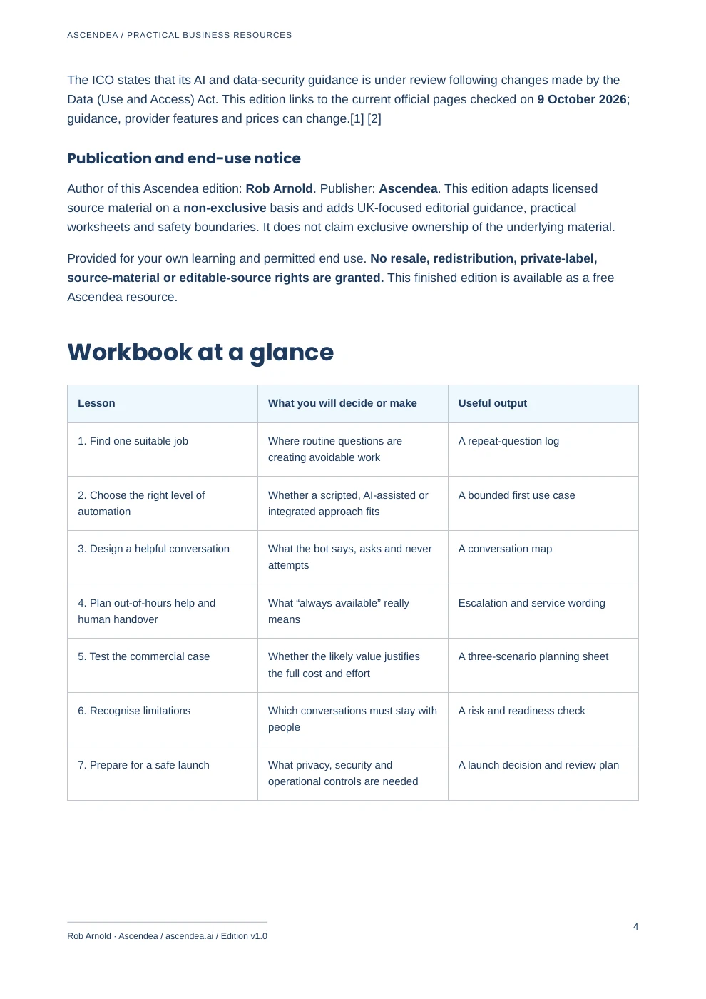 Preview of PDF page 4 from Practical Chatbots for UK Small Businesses — A Decision and Implementation Workbook