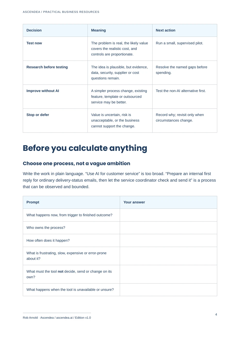 Preview of PDF page 4 from Assessing AI Tool Value — SME ROI Decision Workbook