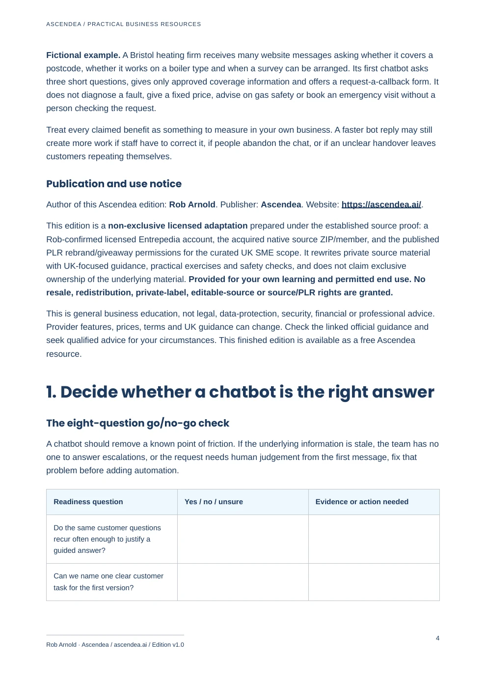 Preview of PDF page 4 from Smart Chatbots for UK Small Businesses — Planning, Launch & Improvement Workbook