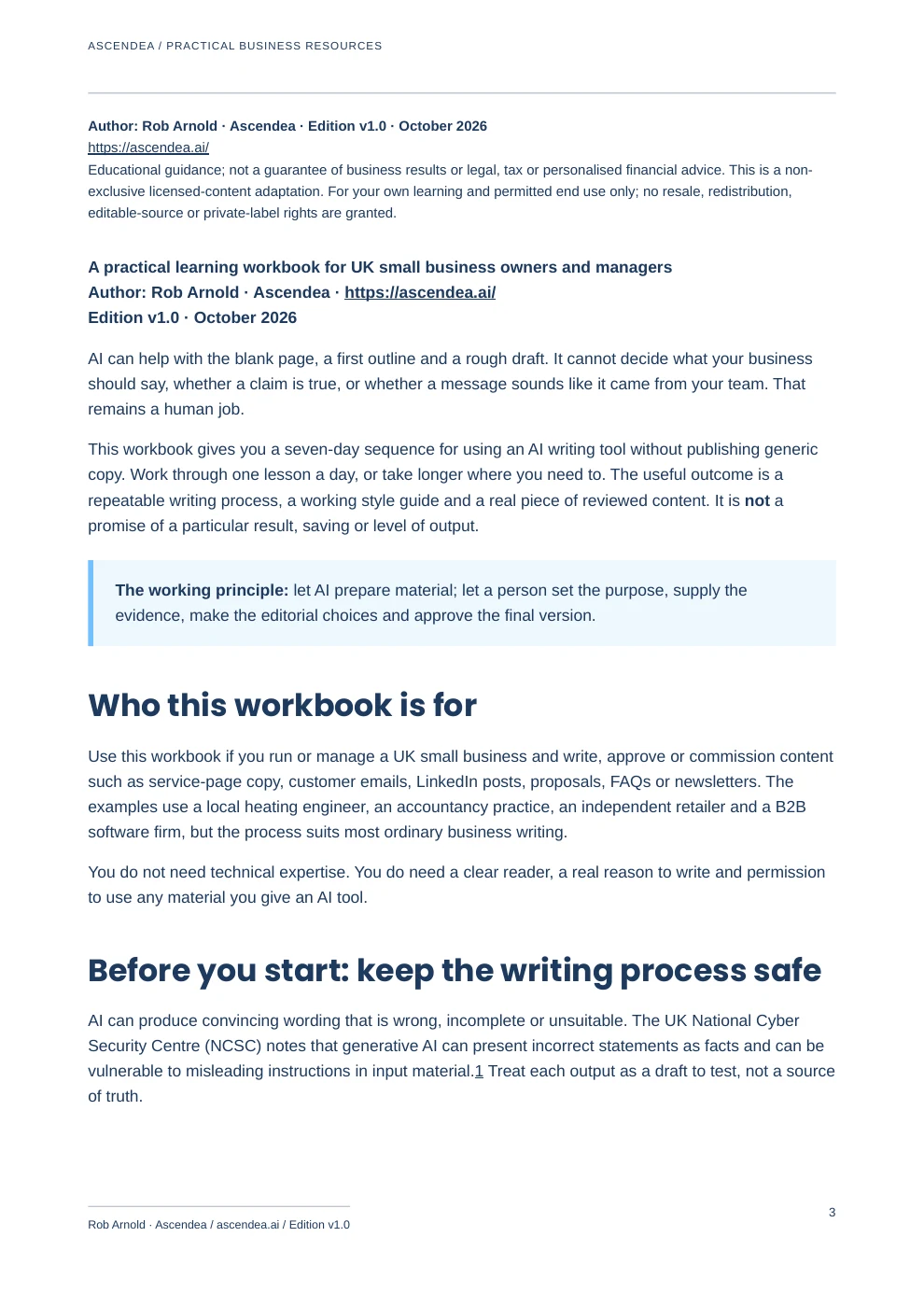 Preview of PDF page 3 from Humanise Your AI Copy — 7-Day Hybrid Writing Workbook