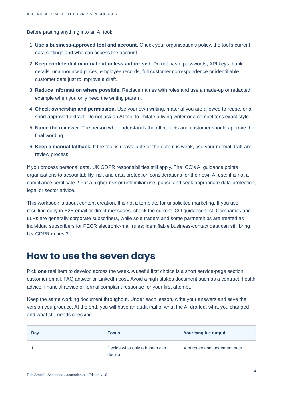 Preview of PDF page 4 from Humanise Your AI Copy — 7-Day Hybrid Writing Workbook