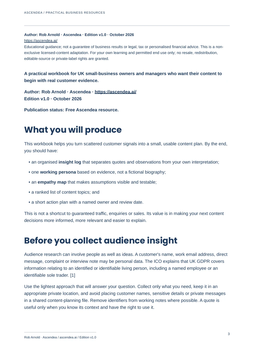 Preview of PDF page 3 from Audience Insight Framework — Evidence-Led Content Planning Workbook