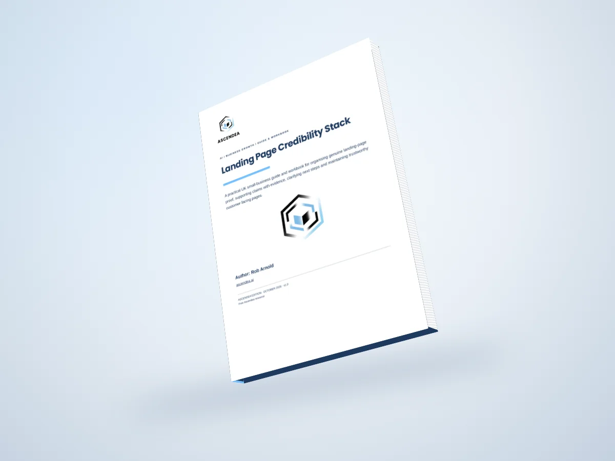 Digital 3D book mockup of Landing Page Credibility Stack