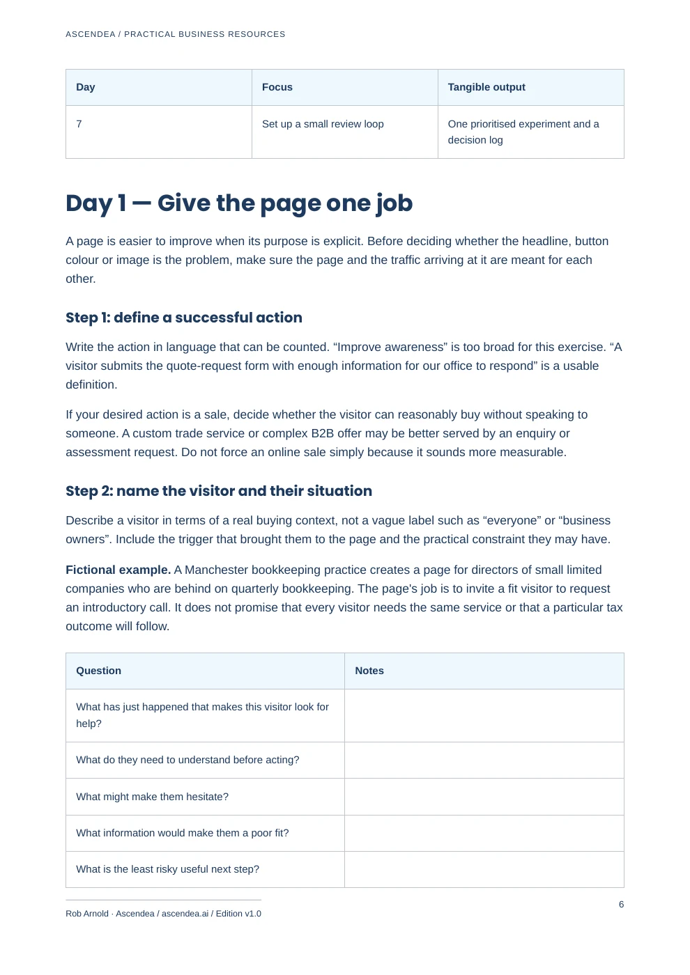 Preview of PDF page 6 from Build a Clearer Landing Page in 7 Days — Practical Learning Workbook