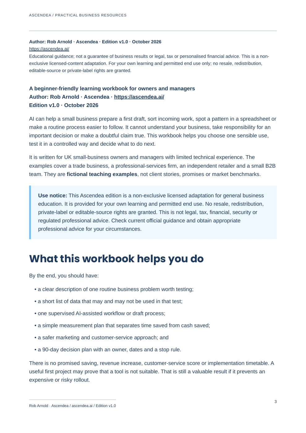 Preview of PDF page 3 from AI for Your UK Small Business — A Practical Seven-Lesson Workbook