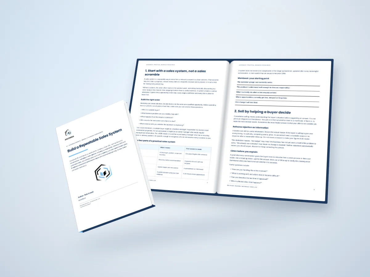 Open-book digital mockup showing pages 4 and 5 of Build a Repeatable Sales System