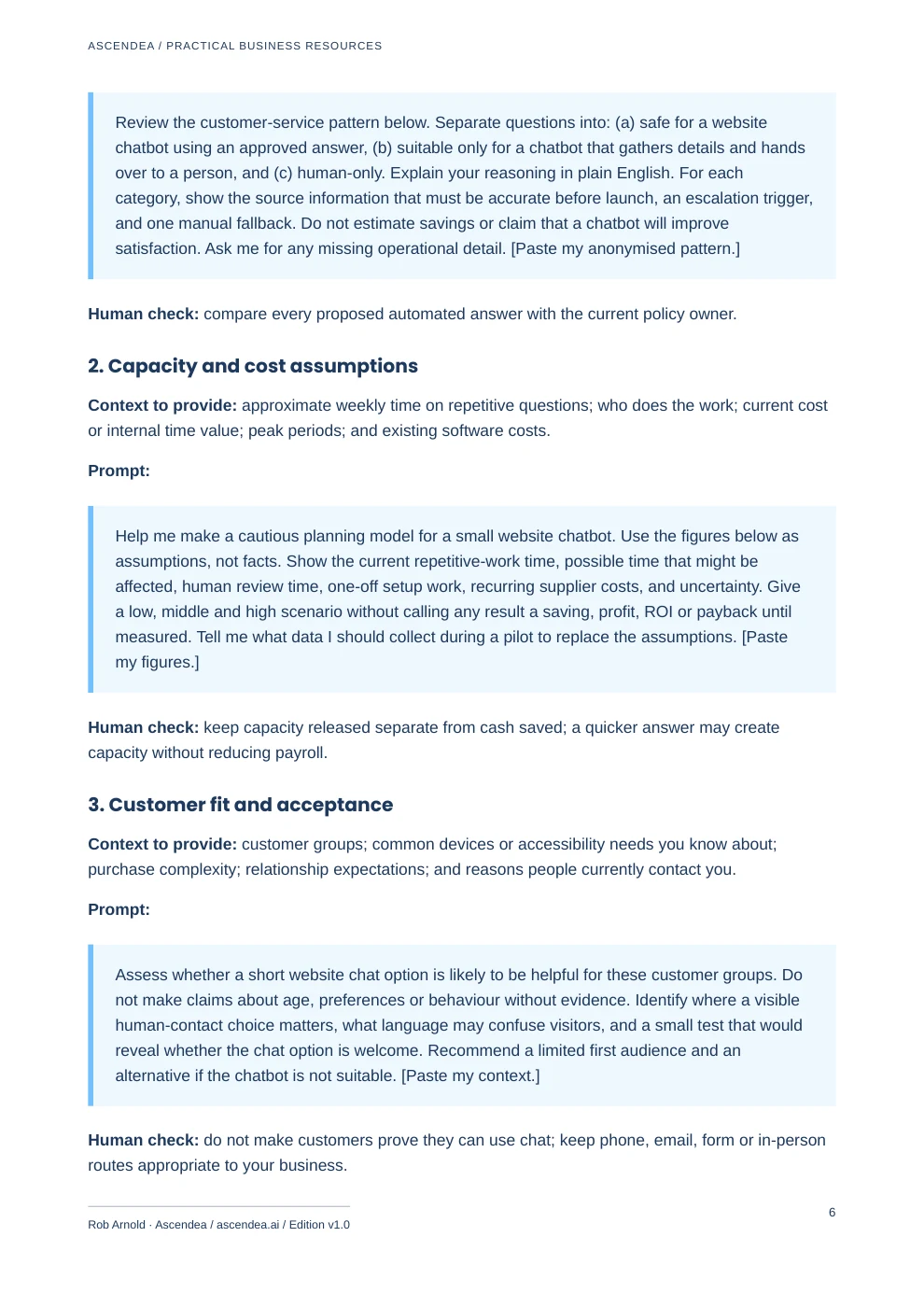 Preview of PDF page 6 from Website Chatbot Implementation Prompt Pack