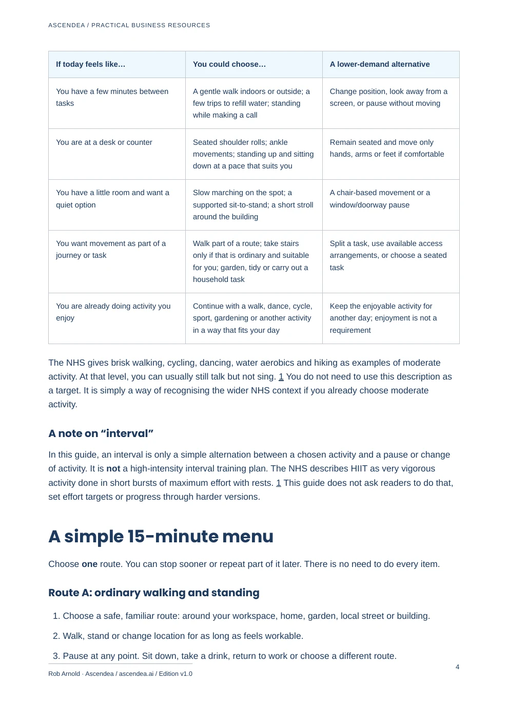 Preview of PDF page 4 from 15-Minute Movement Options — Beginner-Friendly Interval & Activity Guide