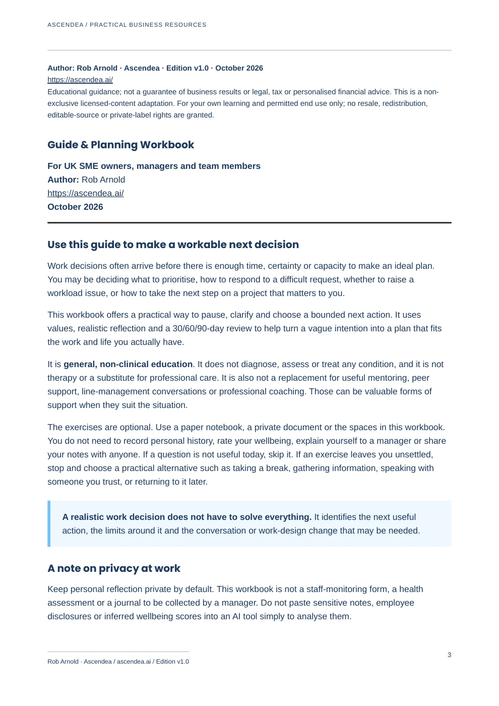 Preview of PDF page 3 from Self-Coaching for Realistic Work Decisions — Guide & Planning Workbook