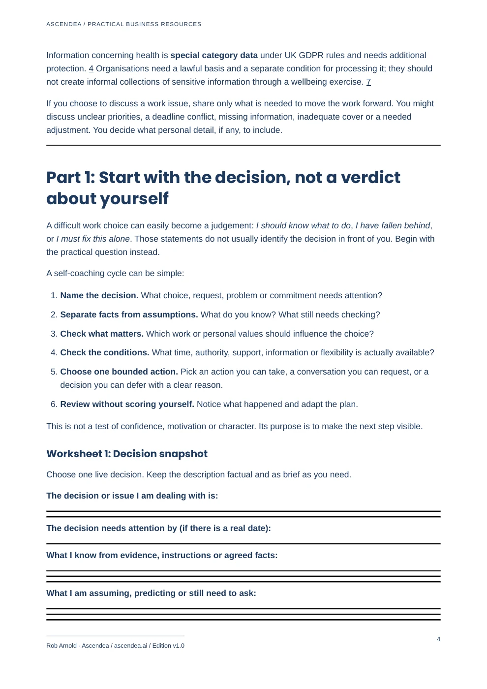Preview of PDF page 4 from Self-Coaching for Realistic Work Decisions — Guide & Planning Workbook
