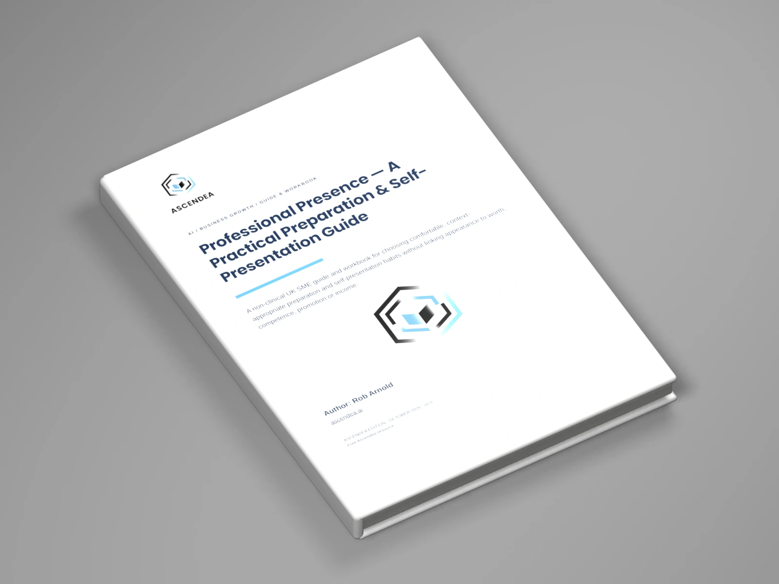 3D digital book mockup of Professional Presence — A Practical Preparation & Self-Presentation Guide