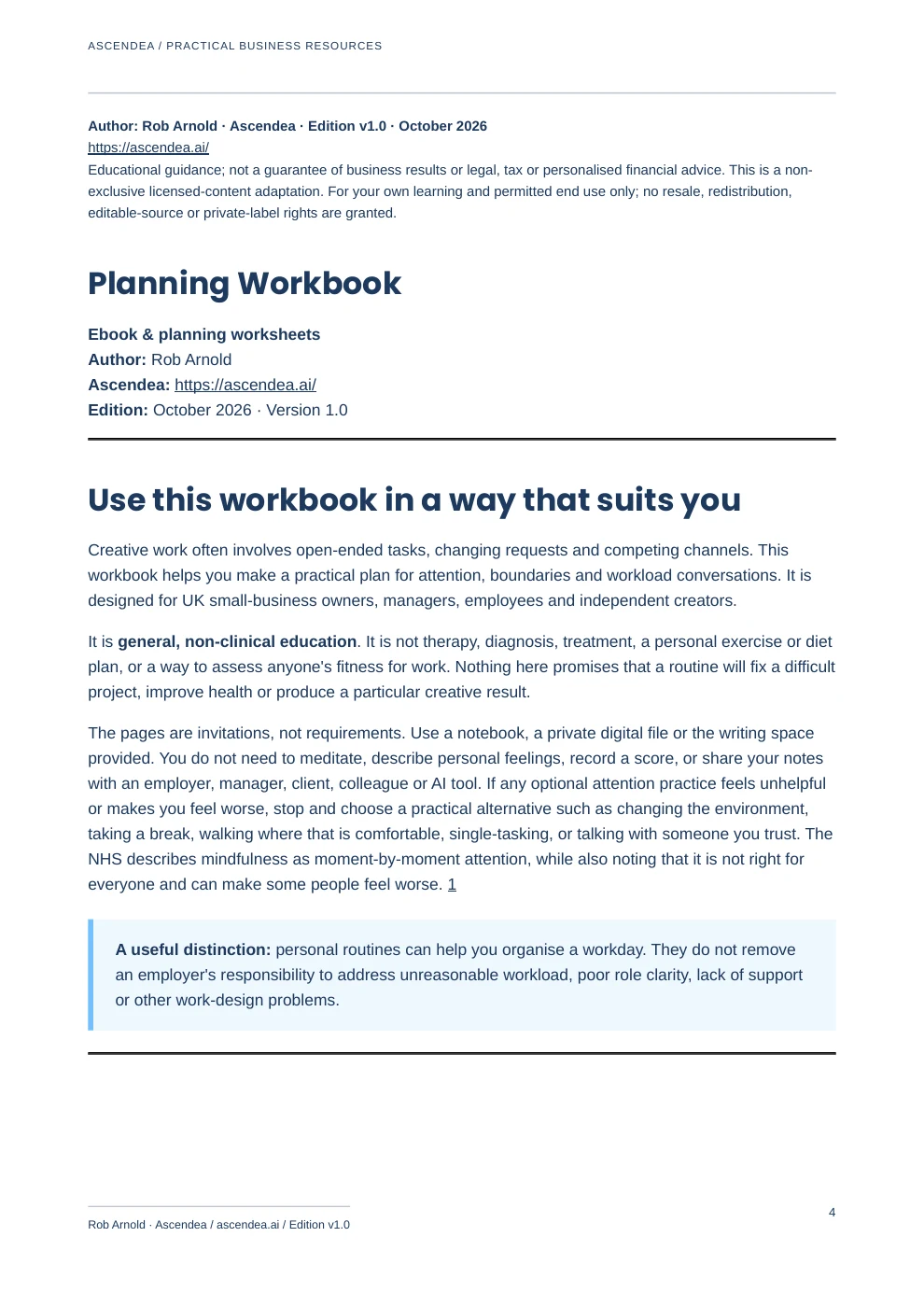 Preview of PDF page 4 from Focus, Boundaries & Sustainable Creative Work — Planning Workbook