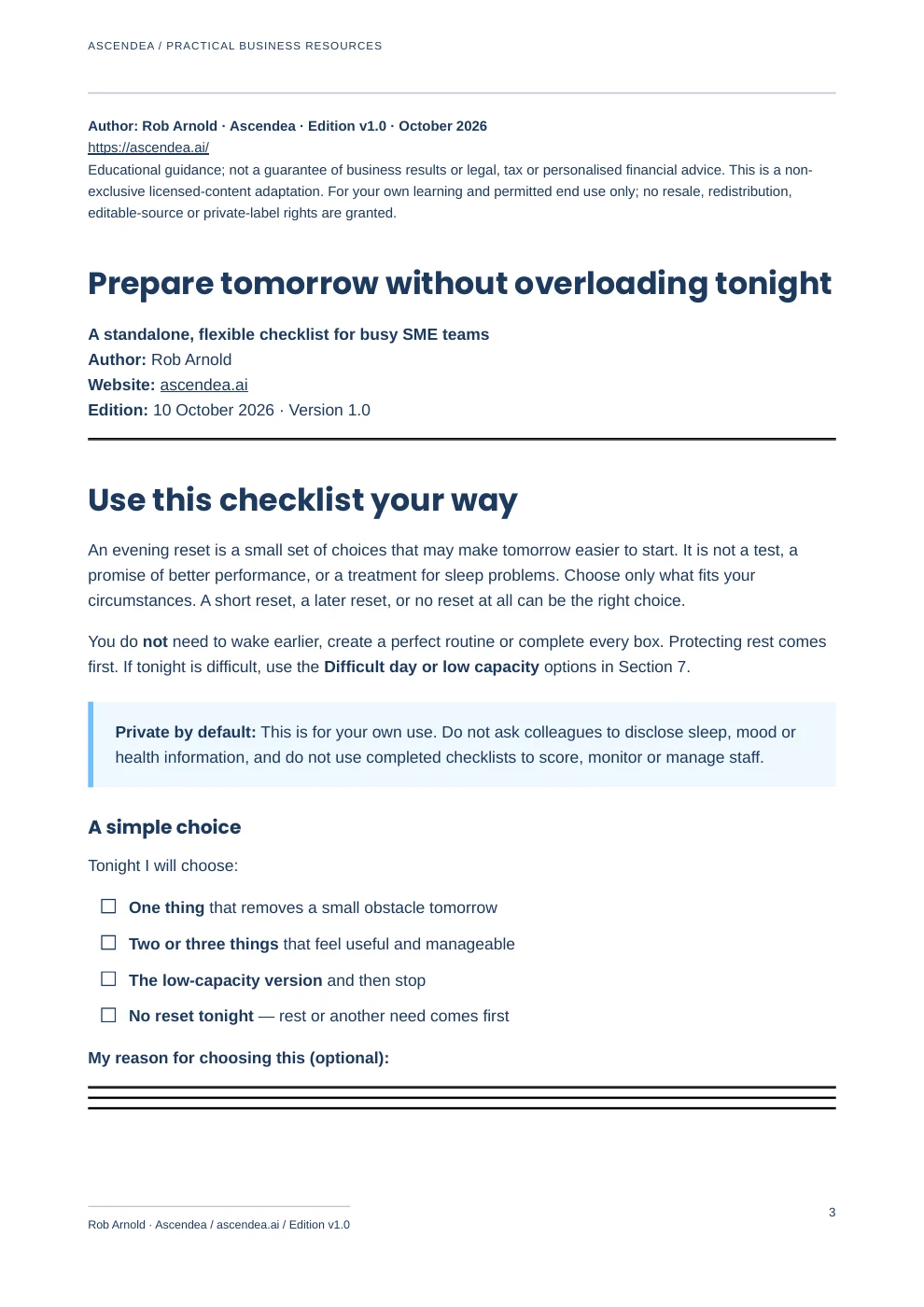 Preview of PDF page 3 from The Evening Reset Checklist — Prepare Tomorrow Without Overloading Tonight