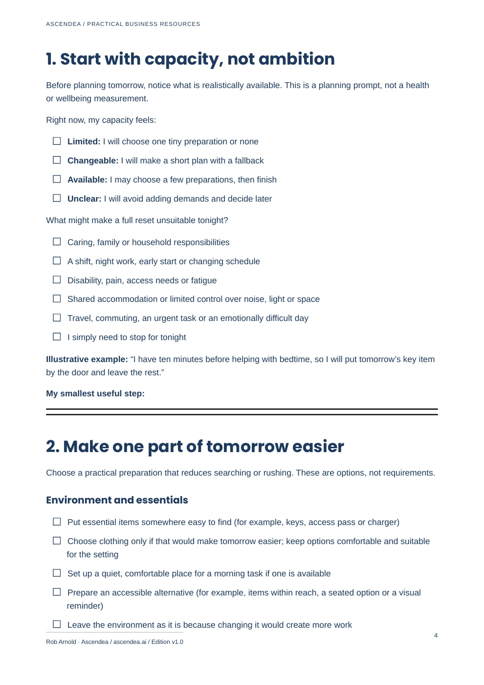 Preview of PDF page 4 from The Evening Reset Checklist — Prepare Tomorrow Without Overloading Tonight