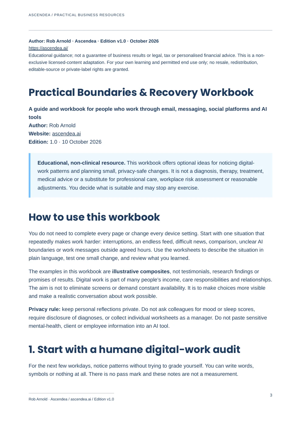 Preview of PDF page 3 from Digital Wellbeing at Work — Practical Boundaries & Recovery Workbook